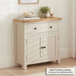 FORGEVIO Compact Small Sideboard Grey Painted Oak Cabinet Furniture in Light Grey - Size: 0.6m2 - thumbnail 3