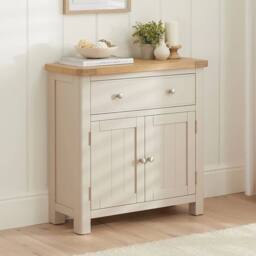 FORGEVIO Compact Small Sideboard Grey Painted Oak Cabinet Furniture in Light Grey - Size: 0.6m2 - thumbnail 4