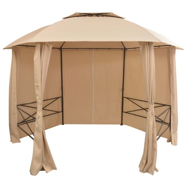 Berkfield Home Garden Marquee Pavilion Tent with Curtains Hexagonal 360x265 cm in Beige - image 1