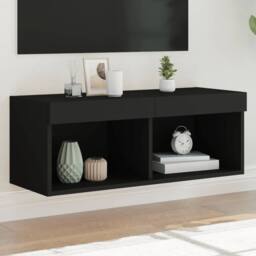 Berkfield Home TV Cabinet with LED Lights Black 80x30x30 cm - Size: 80 x 30 x 30 cm - thumbnail 2