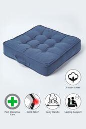 Homescapes Cotton Armchair Booster Cushion in Navy - Size: 50 cm x 50 cm - thumbnail 2