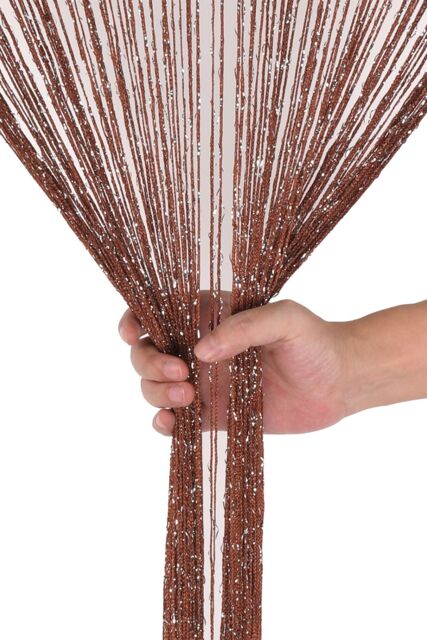 Neel Blue Glitter String Curtain Panel, Polyester Spaghetti Tassel, 200cm x 100cm in Burgundy - Size: 100 cm width x 200 cm drop - image 1