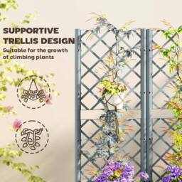OUTSUNNY Plastic Planter Box with Trellis, Vegetable Planter w/ Drain Plugs in Grey - thumbnail 4