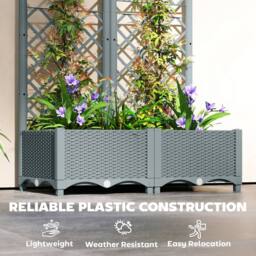 OUTSUNNY Plastic Planter Box with Trellis, Vegetable Planter w/ Drain Plugs in Grey - thumbnail 5