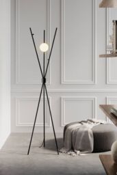 Living and Home Metal Tripod Standing Floor Lamp with Plastic Lampshade in Black - thumbnail 3