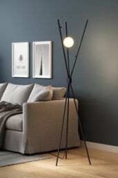 Living and Home Metal Tripod Standing Floor Lamp with Plastic Lampshade in Black