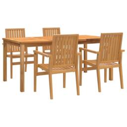 Berkfield Home Beautiful 5 Piece Garden Dining Set Solid Wood Teak in Brown - thumbnail 3