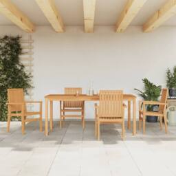 Berkfield Home Beautiful 5 Piece Garden Dining Set Solid Wood Teak in Brown - thumbnail 2