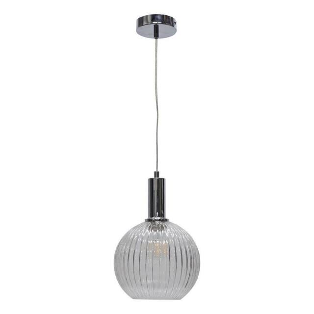 First Choice Lighting Betchley - Clear Ribbed Glass Globe Chrome Deco Pendant Fitting - image 1
