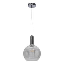 First Choice Lighting Betchley - Clear Ribbed Glass Globe Chrome Deco Pendant Fitting - thumbnail 1