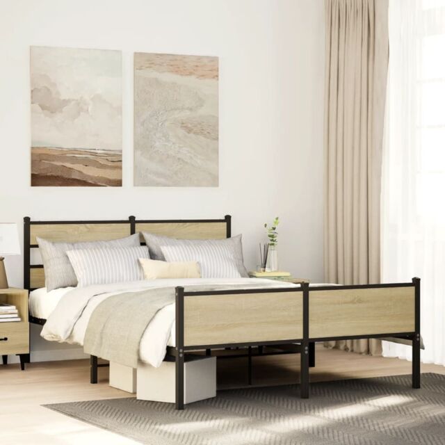 Berkfield Home Bed Frame without Mattress Sonoma Oak 140x200 cm Engineered Wood in Brown - image 1