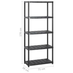 Berkfield Home Storage Shelf 5-Tier Black 284x38x170 cm Plastic - Size: 284 x 38 x 170 cm - thumbnail 5