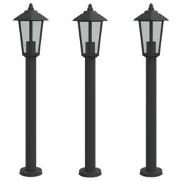 Berkfield Home Outdoor Floor Lamps 3pcs Black 80 cm Stainless Steel - thumbnail 2