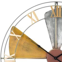 Wyld and Coco Avante 60cm Multicolour Distressed Iron Wall Clock Gold Roman Numerals - thumbnail 3