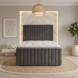 "Somnior Eleanor Velvet Divan Bed Mattress No Draw 54"" Headboard 22"" Footboard in Charcoal - Size: Small Double" - thumbnail 2