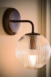 ValueLights Kempton Pair of Ribbed Glass Globe Shade Wall Lights with Bulbs in Bronze - thumbnail 2