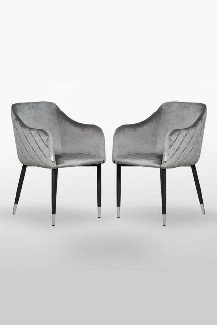 Life Interiors Set of 2 Verona Velvet Dining Chairs with Quilted Back & Black Legs - Modern Accent Chair with Silver Foot Caps in Grey - image 1