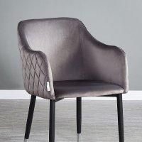 Life Interiors Set of 2 Verona Velvet Dining Chairs with Quilted Back & Black Legs - Modern Accent Chair with Silver Foot Caps in Grey - thumbnail 2