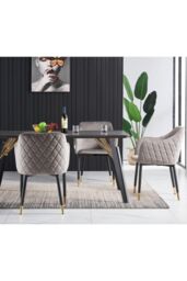 Life Interiors Set of 2 Verona Velvet Dining Chairs with Quilted Back & Black Legs - Modern Accent Chair with Silver Foot Caps in Grey - thumbnail 4