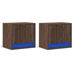 Berkfield Home Wall-mounted Bedside Cabinets with LED Lights 2 pcs Brown Oak - thumbnail 3