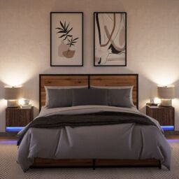 Berkfield Home Wall-mounted Bedside Cabinets with LED Lights 2 pcs Brown Oak - thumbnail 5