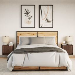 Berkfield Home Wall-mounted Bedside Cabinets with LED Lights 2 pcs Brown Oak - thumbnail 4