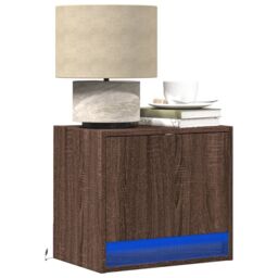 Berkfield Home Wall-mounted Bedside Cabinets with LED Lights 2 pcs Brown Oak - thumbnail 1