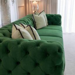 Sofaya Monaco Chesterfield 4 Seater Sofa Couch Velvet Cushions Chaise in Green - Size: 4 Person - thumbnail 4
