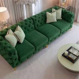 Sofaya Monaco Chesterfield 4 Seater Sofa Couch Velvet Cushions Chaise in Green - Size: 4 Person - thumbnail 2