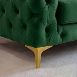 Sofaya Monaco Chesterfield 4 Seater Sofa Couch Velvet Cushions Chaise in Green - Size: 4 Person - thumbnail 5
