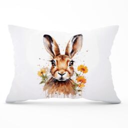 Warren Reed - Designer Watercolour Hare & Daisies Cushions in Orange - Size: 60 cm x 60 cm - thumbnail 1