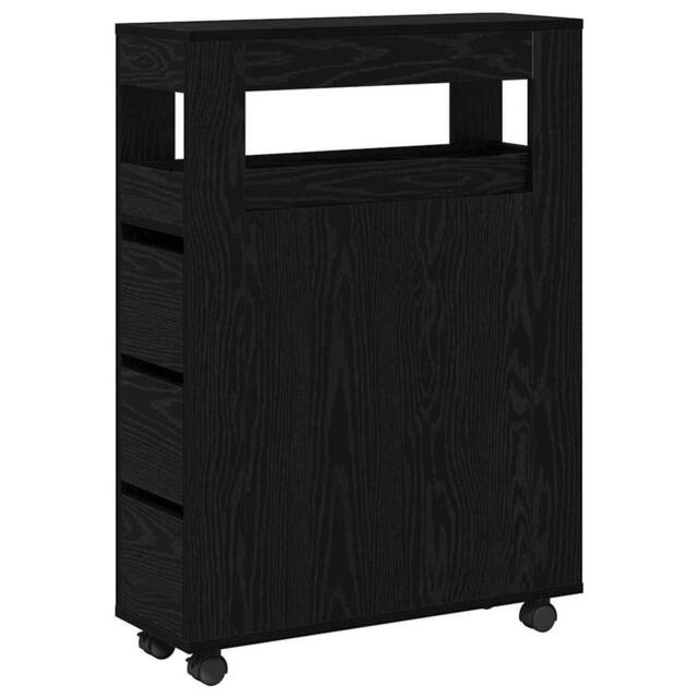 Berkfield Home Narrow Bathroom Cabinet with Wheels Black Oak Engineered Wood - image 1