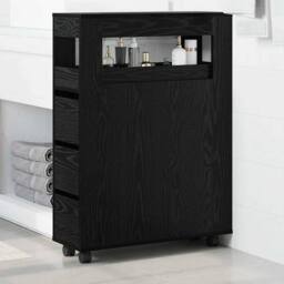 Berkfield Home Narrow Bathroom Cabinet with Wheels Black Oak Engineered Wood - thumbnail 4