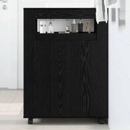 Berkfield Home Narrow Bathroom Cabinet with Wheels Black Oak Engineered Wood - thumbnail 2