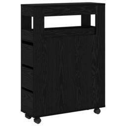 Berkfield Home Narrow Bathroom Cabinet with Wheels Black Oak Engineered Wood