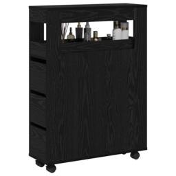 Berkfield Home Narrow Bathroom Cabinet with Wheels Black Oak Engineered Wood - thumbnail 3