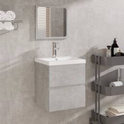Berkfield Home Bathroom Cabinet with Mirror Concrete Grey Engineered Wood - thumbnail 2