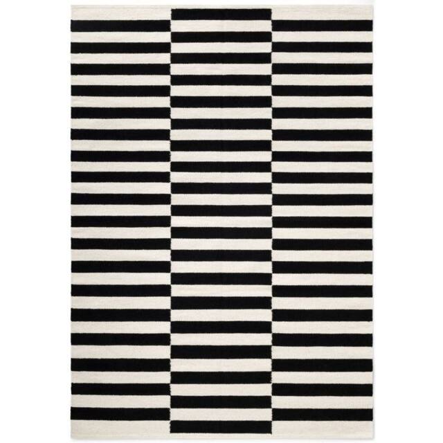 THE RUGS Donna Handwoven Wool Rug Black & White Striped Reversible Living Room - Size: 80 cm x 150 cm - image 1