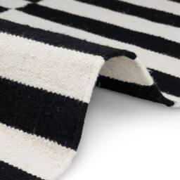 THE RUGS Donna Handwoven Wool Rug Black & White Striped Reversible Living Room - Size: 80 cm x 150 cm - thumbnail 5
