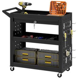 HOMCOM Storage Trolley Wheel Cart with Lockable Wheels Black - thumbnail 2
