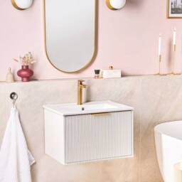 Wyld and Coco 60cm White Wall Mounted Vanity Unit Ceramic Basin Fluted Front - thumbnail 1