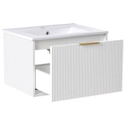 Wyld and Coco 60cm White Wall Mounted Vanity Unit Ceramic Basin Fluted Front - thumbnail 4
