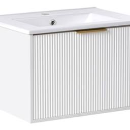Wyld and Coco 60cm White Wall Mounted Vanity Unit Ceramic Basin Fluted Front - thumbnail 2