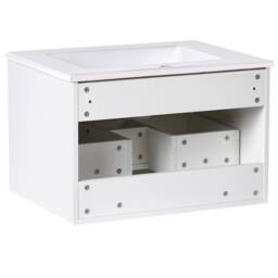 Wyld and Coco 60cm White Wall Mounted Vanity Unit Ceramic Basin Fluted Front - thumbnail 6