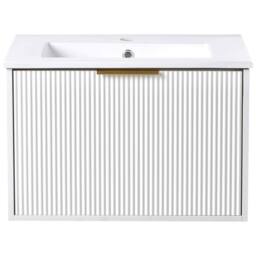 Wyld and Coco 60cm White Wall Mounted Vanity Unit Ceramic Basin Fluted Front - thumbnail 5