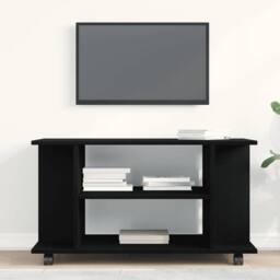 Berkfield Home TV Cabinet with Castors Black Oak 80x40x45 cm Engineered Wood - Size: 80 x 40 x 45 cm - thumbnail 3