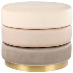 Wyld and Coco Ombre Beige Velvet Footstool Round 48 x 48 cm Gold Base - thumbnail 2