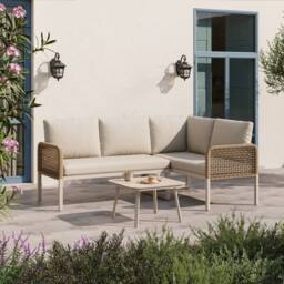Matteo Beige 4-Seater Convertible Rope Garden Sofa Set & Glass Table - thumbnail 1