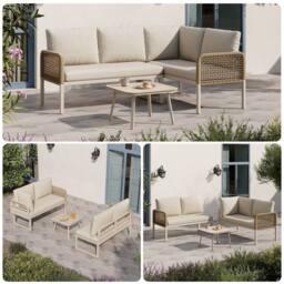 Matteo Beige 4-Seater Convertible Rope Garden Sofa Set & Glass Table - thumbnail 2