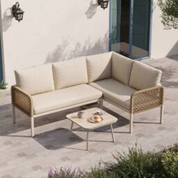 Matteo Beige 4-Seater Convertible Rope Garden Sofa Set & Glass Table - thumbnail 7